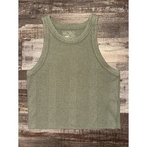 Aerie Green Ribbed Cropped Tank Top Large